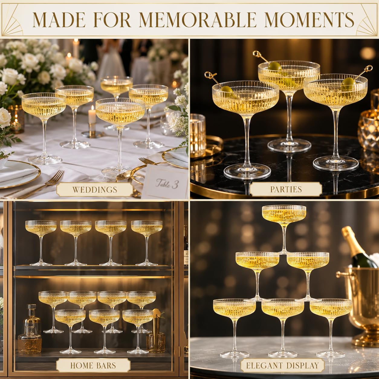 Como Ribbed Champagne Coupe Glassware Set of 12