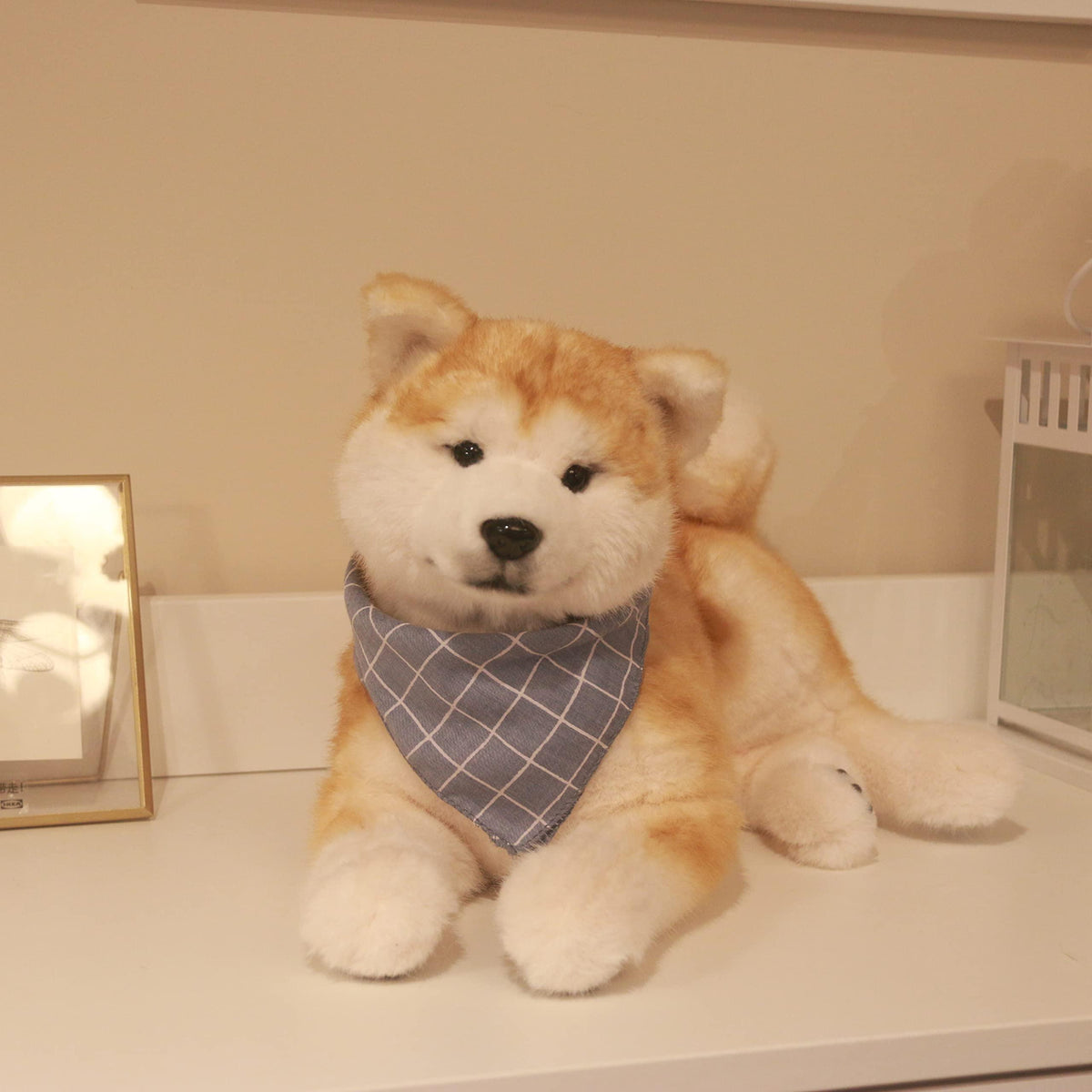 Chongker Akita Dog Plush with grey diamond-pattern scarf, cuddly stuffed animal for dog lovers on Tampa Home & Garden Store
