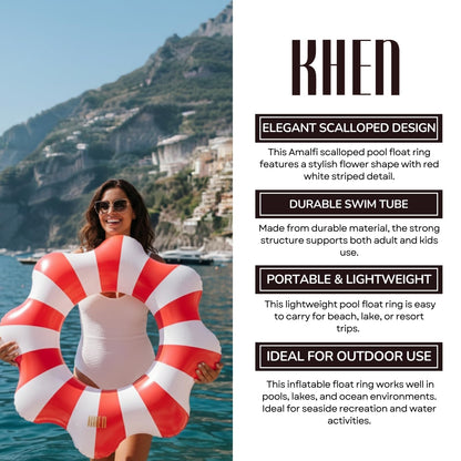 Amalfi Scalloped Pool Float Ring in Red And White