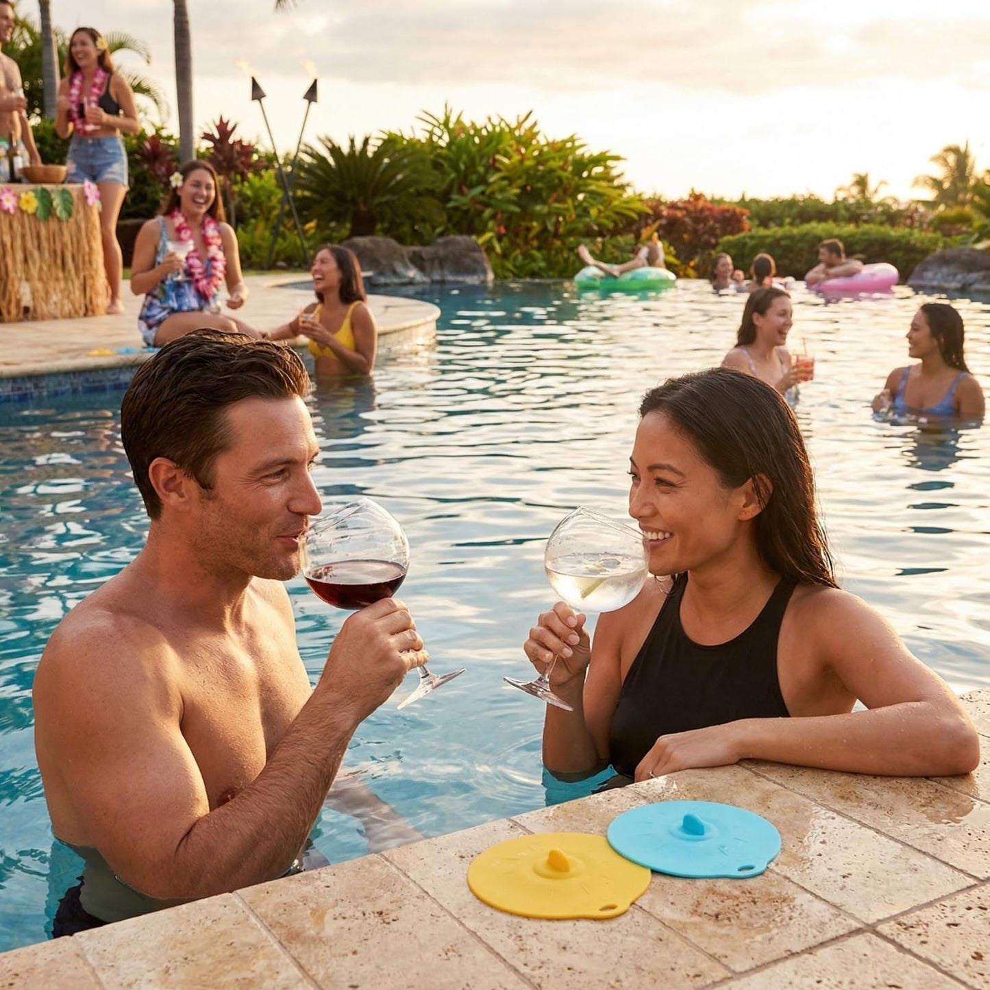 Floating Wine Glasses for Pool with Cooling Lids