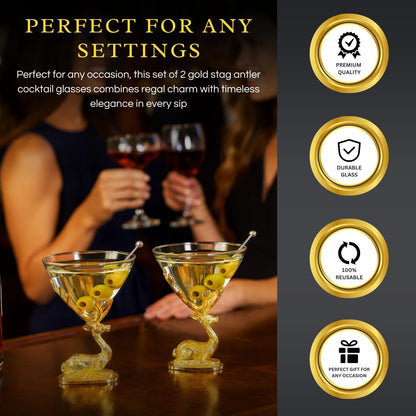 Stag Antler Cocktail Glasses Set of Two Gold