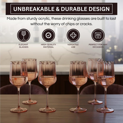 Pink Acrylic Stemmed Goblets Set and Six Glasses
