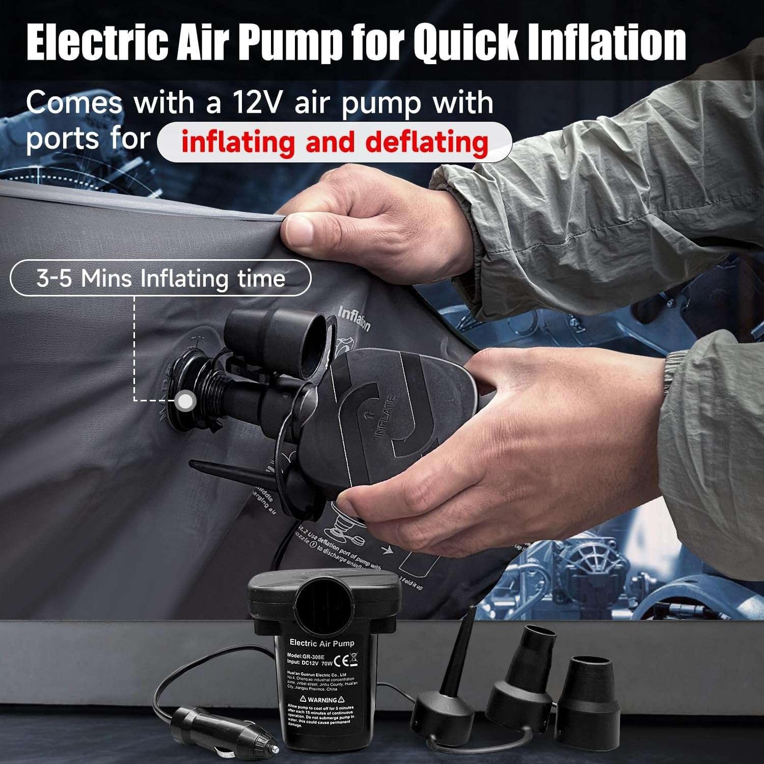 Backseat air mattress for SUV/Car, grey, 35.4'' width, 12V pump by Dikasun Outdoor on Tampa Home & Garden Store