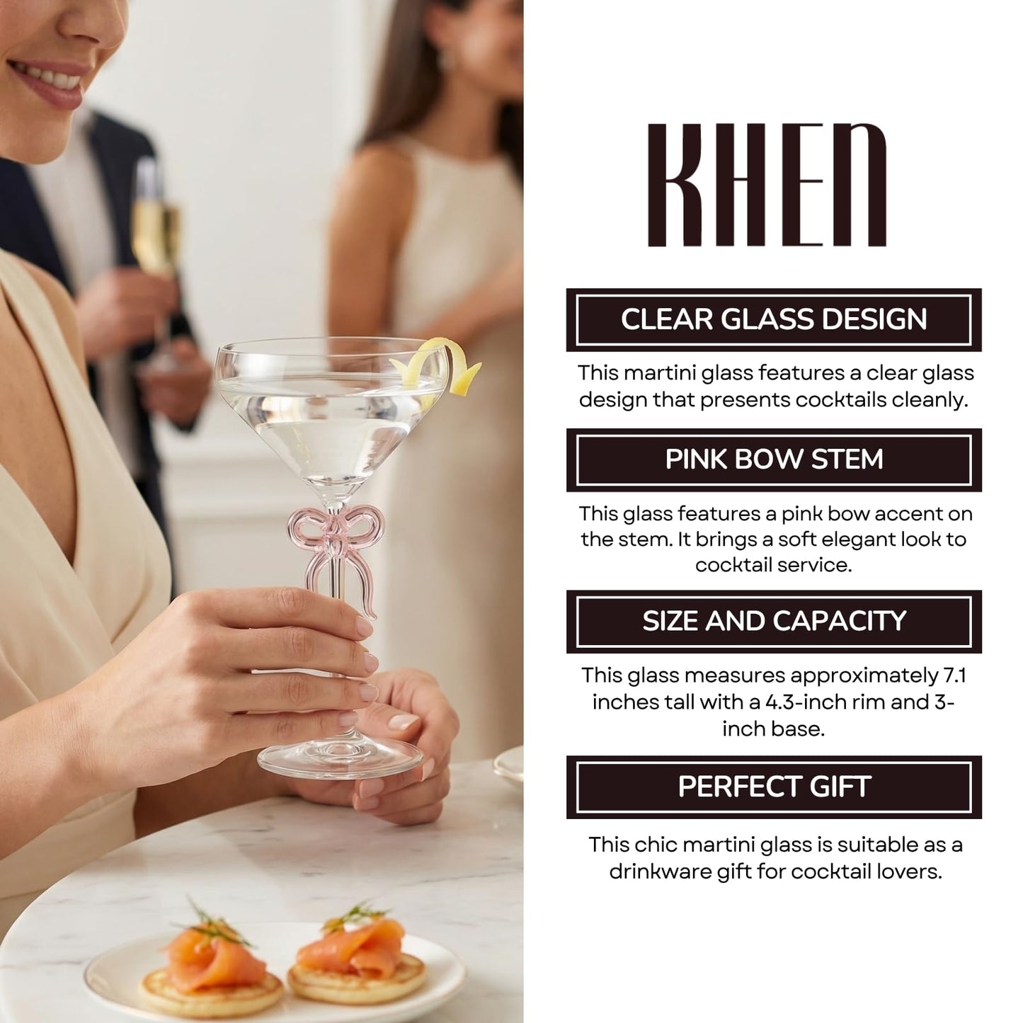 Single Clear Martini Glass with a Pink Bow