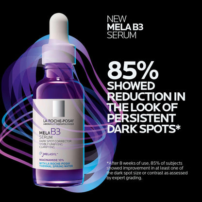 La Roche-Posay Mela B3 Serum bottle with purple liquid, dropper for dark spot correction on Tampa Home & Garden Store