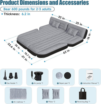 DikaSun 63in Extended SUV Mattress grey with quick inflate includes pump and 2 pillows on Tampa Home & Garden Store