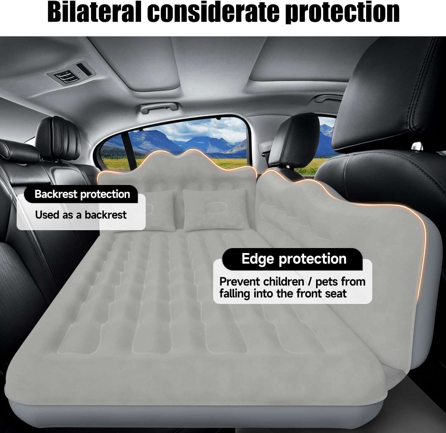 Backseat air mattress for SUV/Car/Truck, grey, 30.31'' with edge and backrest protection on Tampa Home & Garden Store