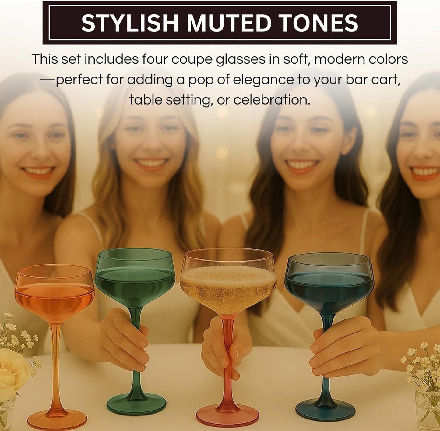 Set of Four Soft Modern Acrylic Coupe Glasses