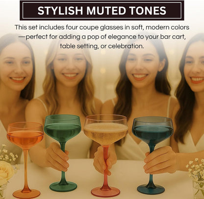 Set of Four Soft Modern Acrylic Coupe Glasses
