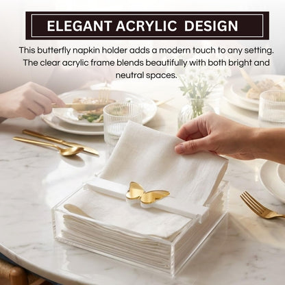Clear Acrylic Napkin Holder with A Gold Butterfly