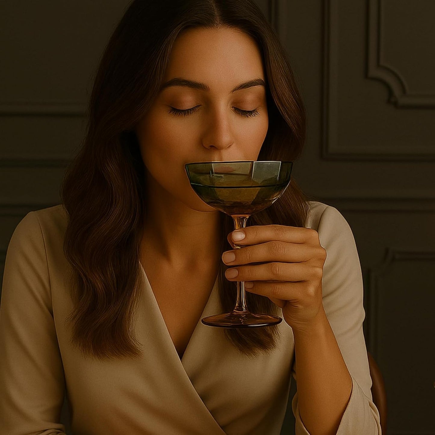 Elegant Hexagonal Teal and Brown Coupe Glasses
