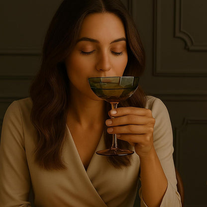 Elegant Hexagonal Teal and Brown Coupe Glasses