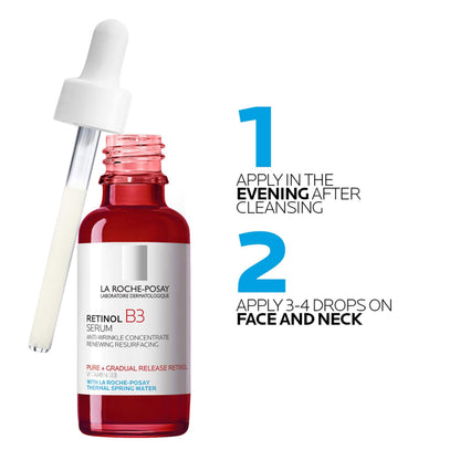 Retinol B3 anti-aging serum bottle by La Roche-Posay with dropper, red glass 30ml on Tampa Home & Garden Store
