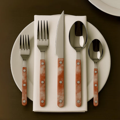20 Piece Stainless Steel Cutlery Set Red Pattern