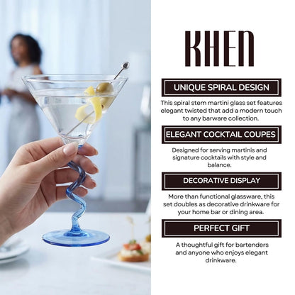 Spiral Stem Martini Glasses Set of 6 Multicolor