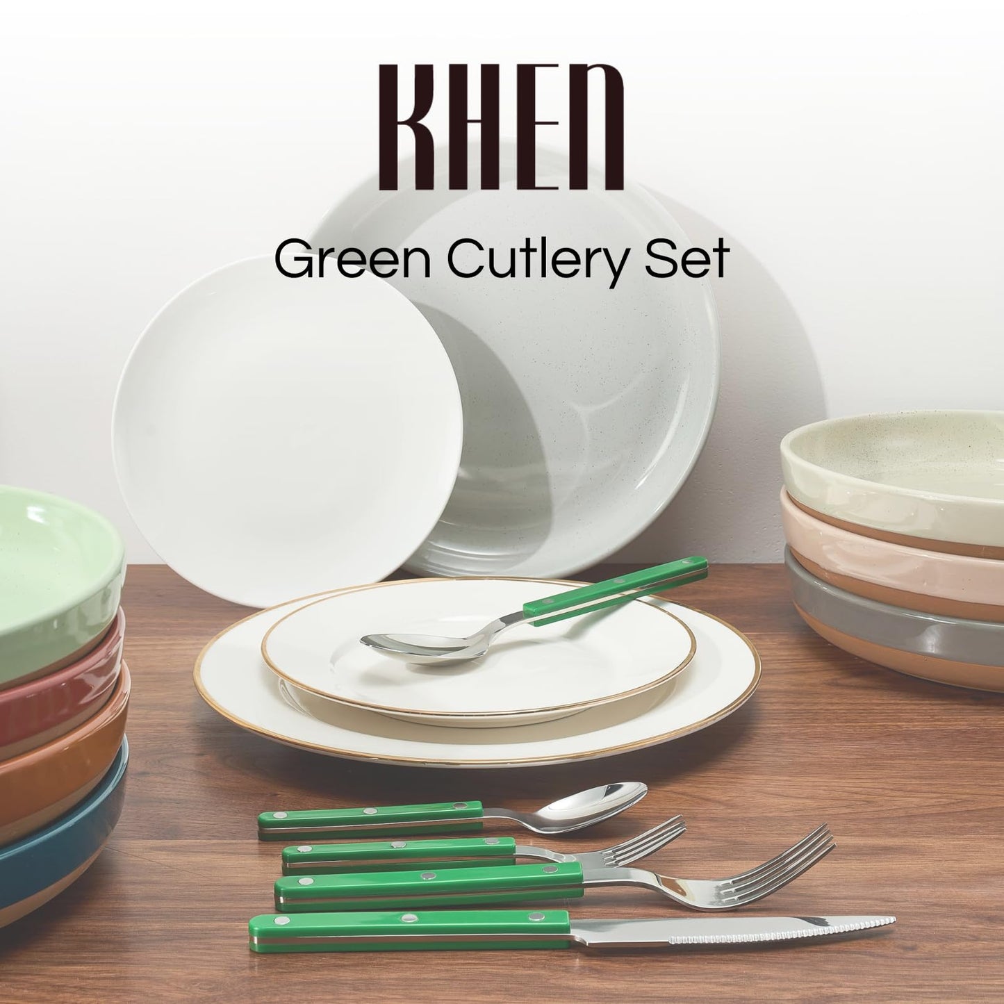 Green Stainless Steel Flatware Set of 20 Pieces