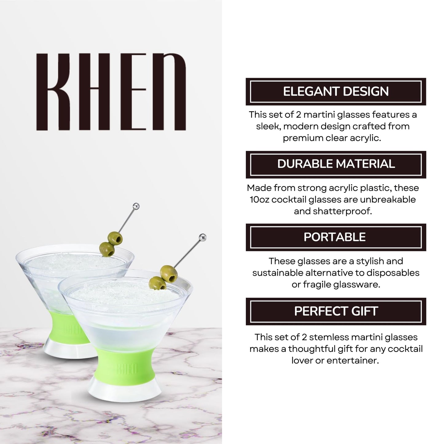 Set Of Two 10 Oz Cooled Acrylic Martini Glasses