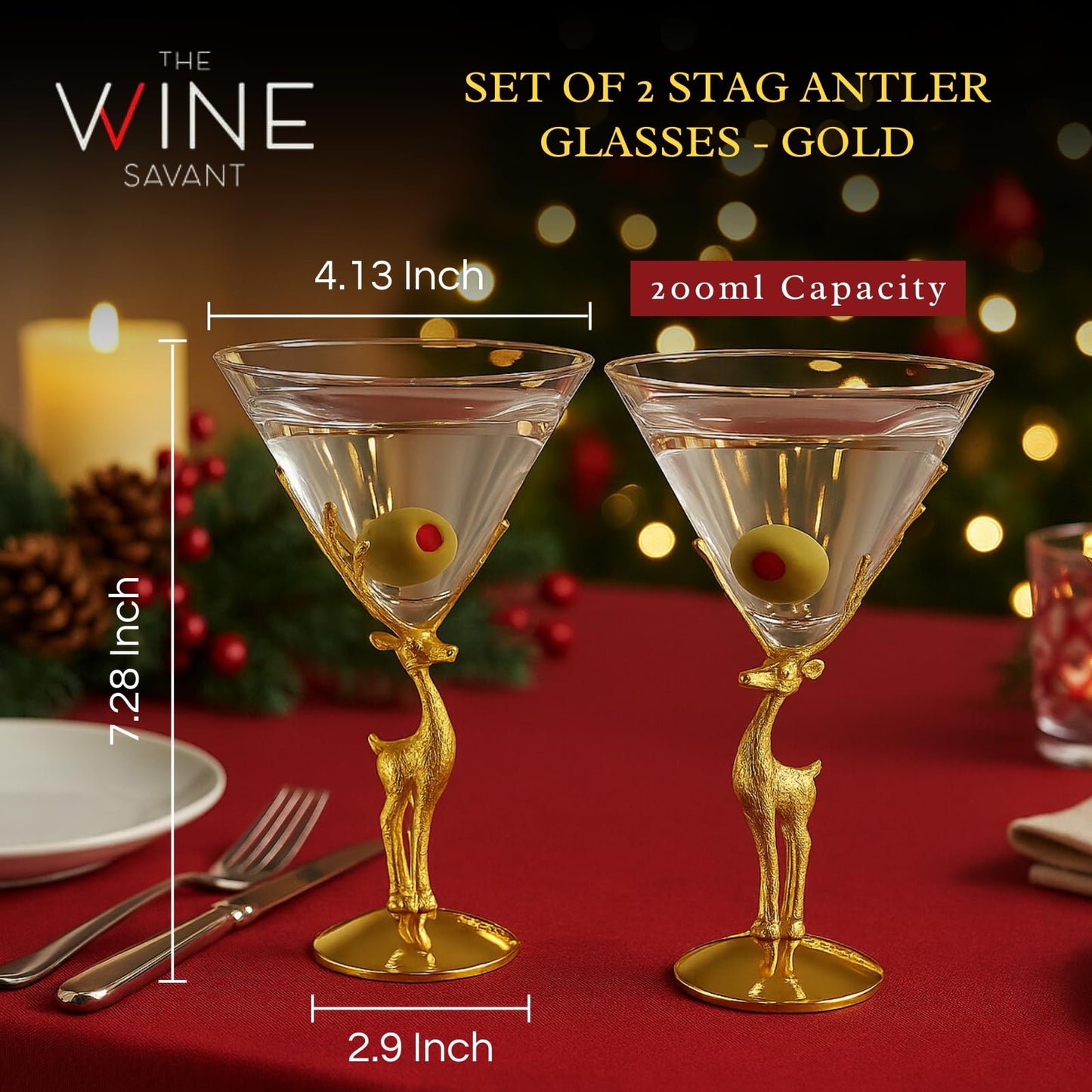 Golden Standing Stag Martini Glass Set of Two