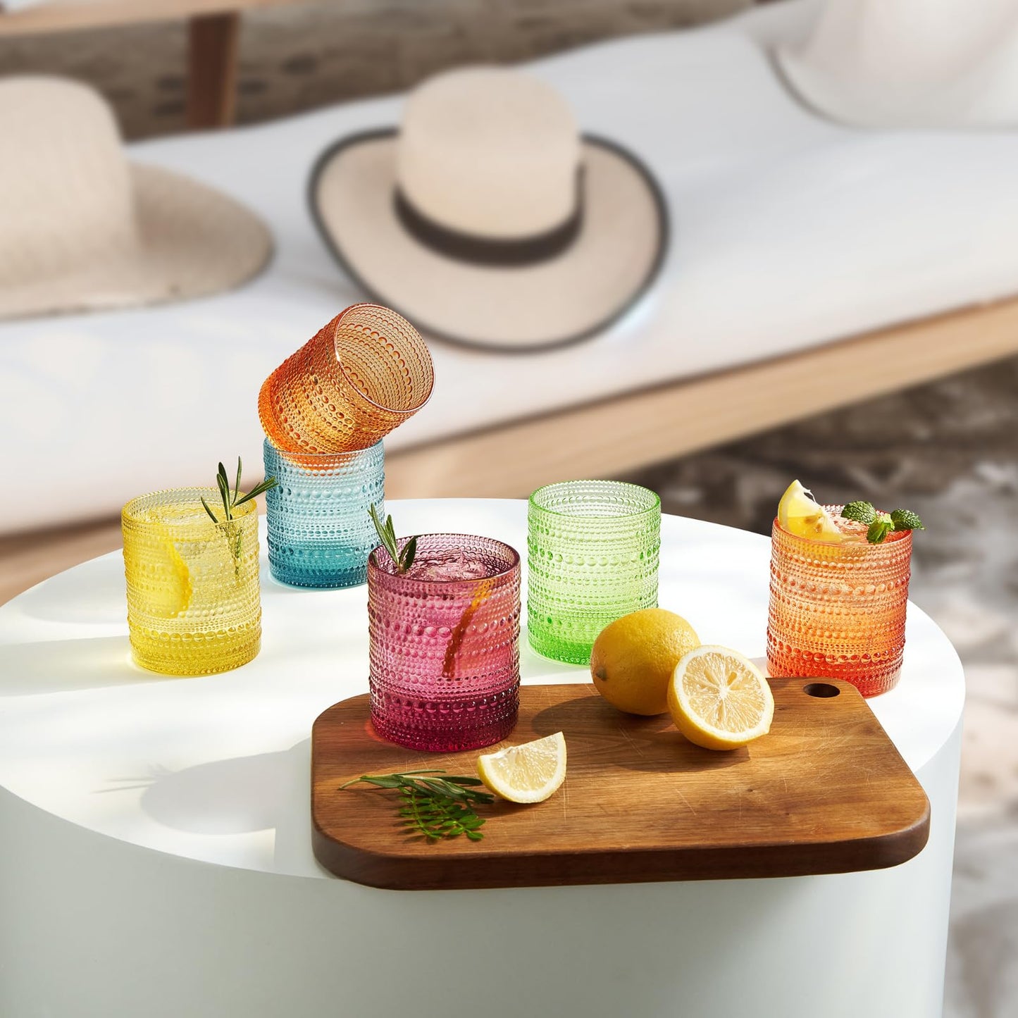 Set of 6 Hobnail Glasses for Summer Colors