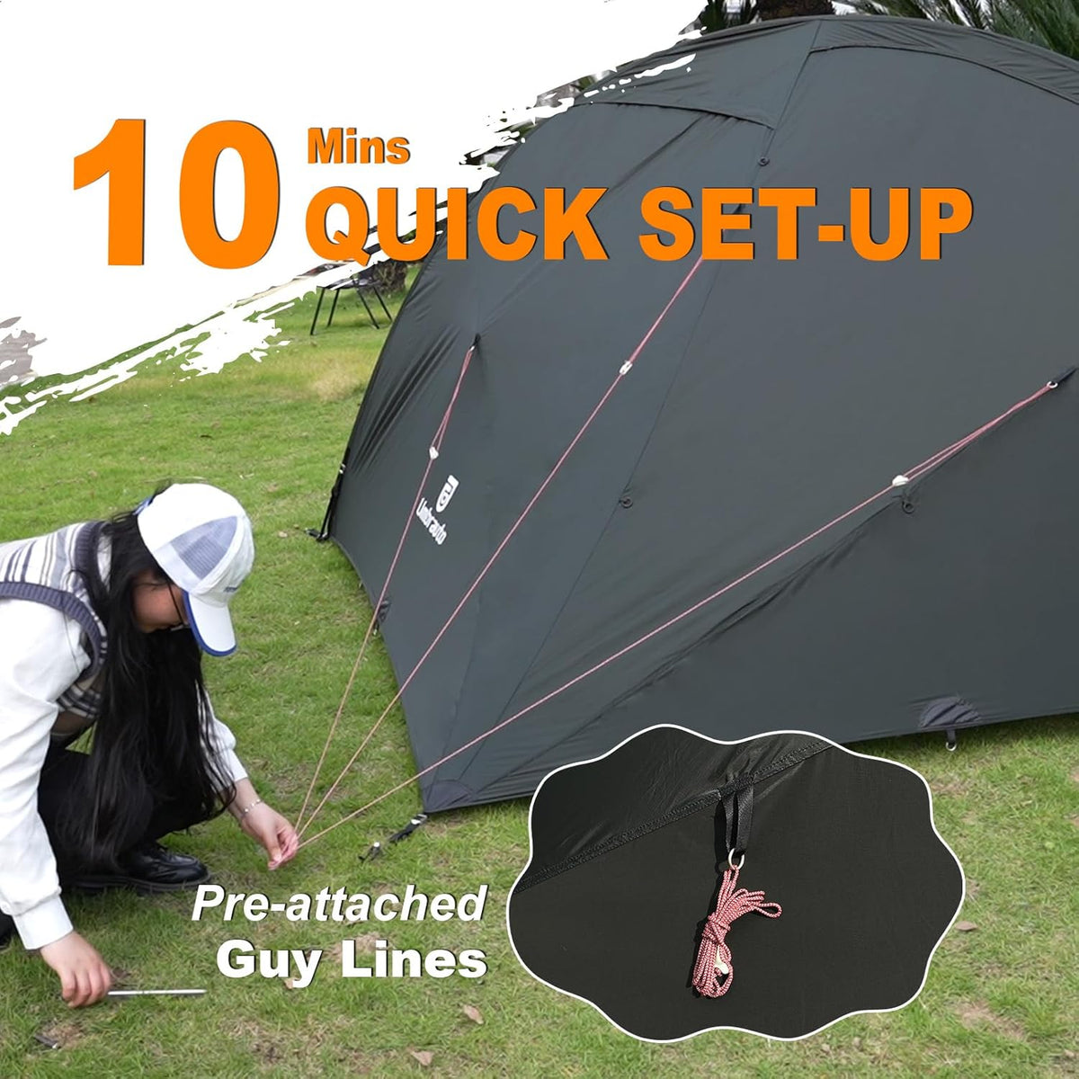Umbrauto 4-Person Ultralight Dome Tent, waterproof gray with pre-attached guy lines on Tampa Home & Garden Store