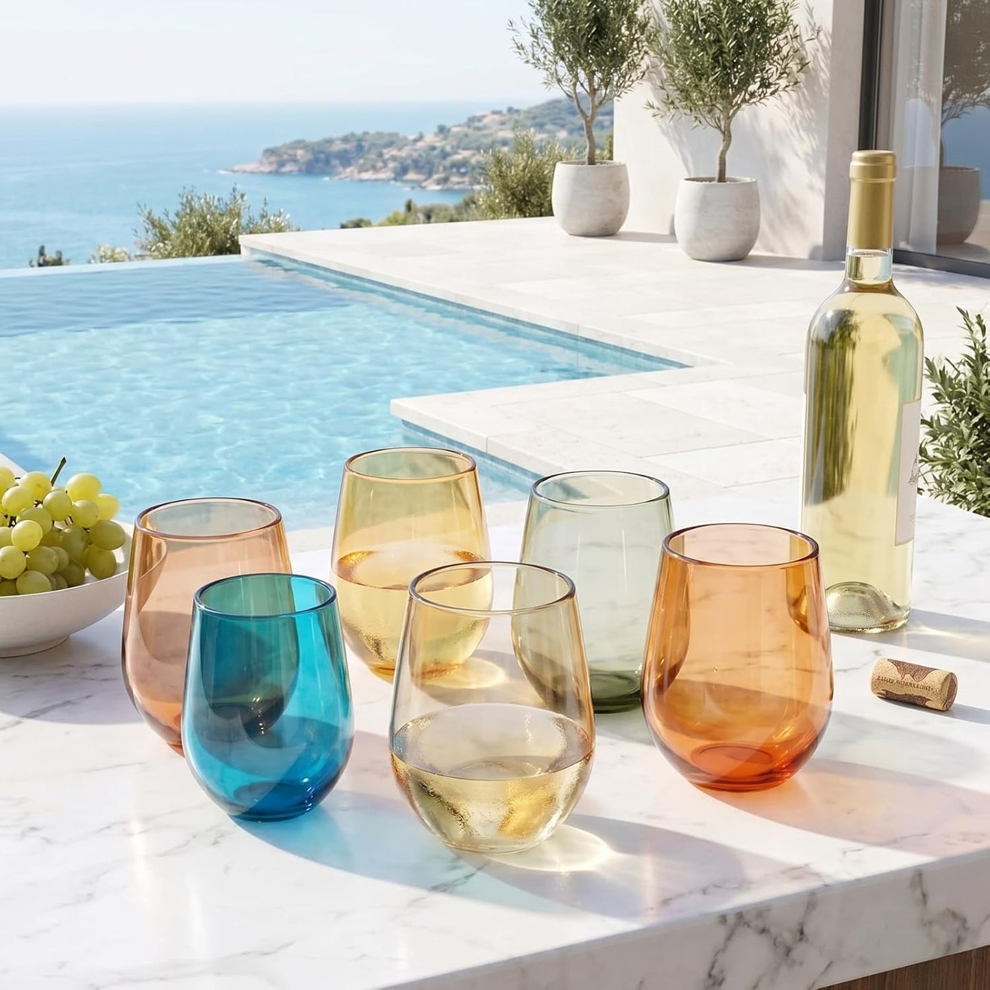 Set of 12 Eze Acrylic Stemless Wine Glasses