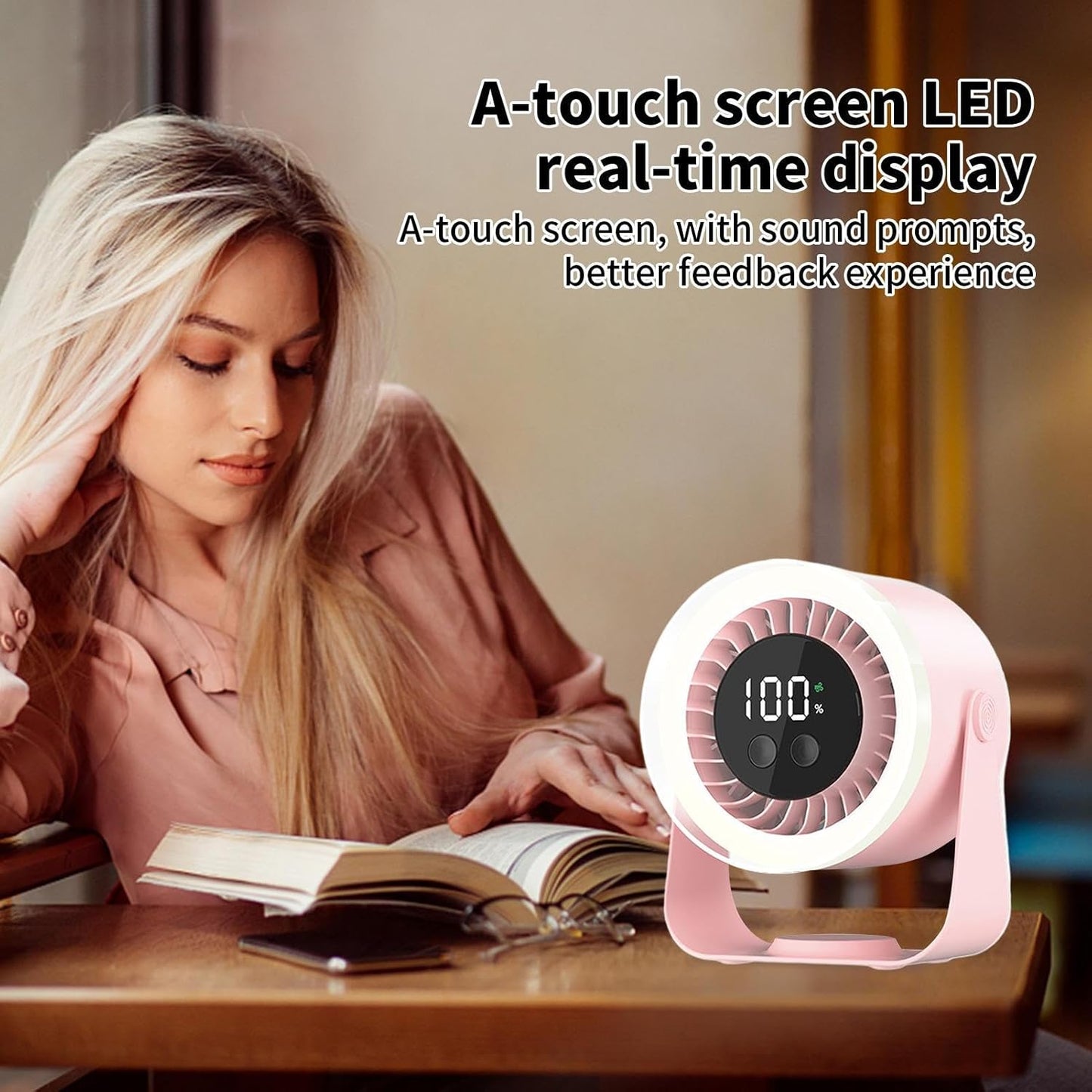 Portable Desk Fan | USB Rechargeable with 10-Speed Quiet Operation | Compact Design for Efficient Cooling