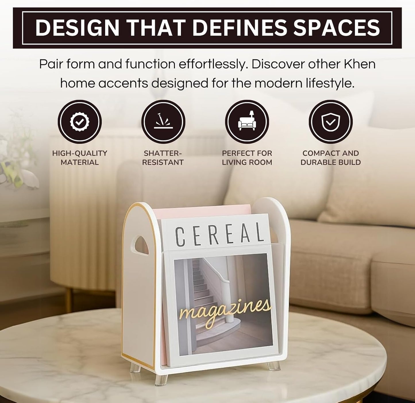 Clear Acrylic Magazine Holder with Gold Trim