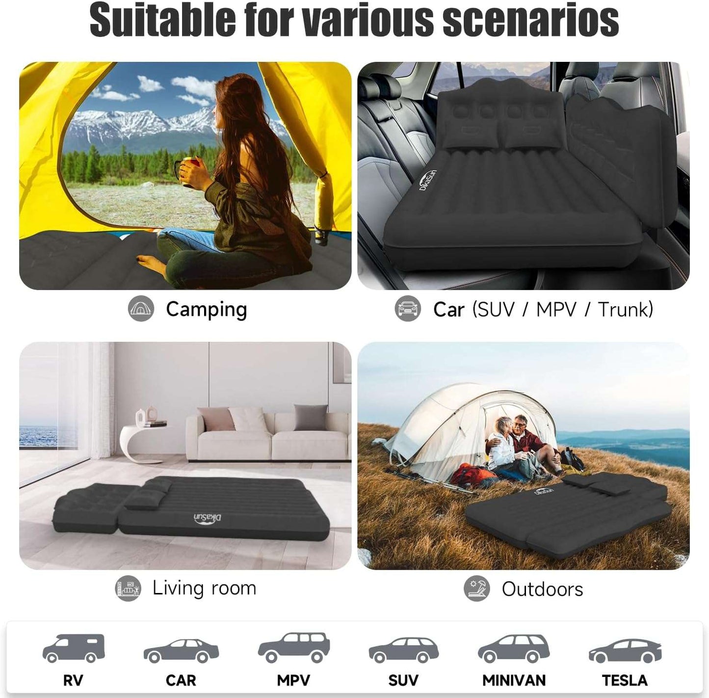 Backseat air mattress, Dikasun Outdoor, 35.4in wide, black, for car/SUV/trunk, inflatable on Tampa Home & Garden Store