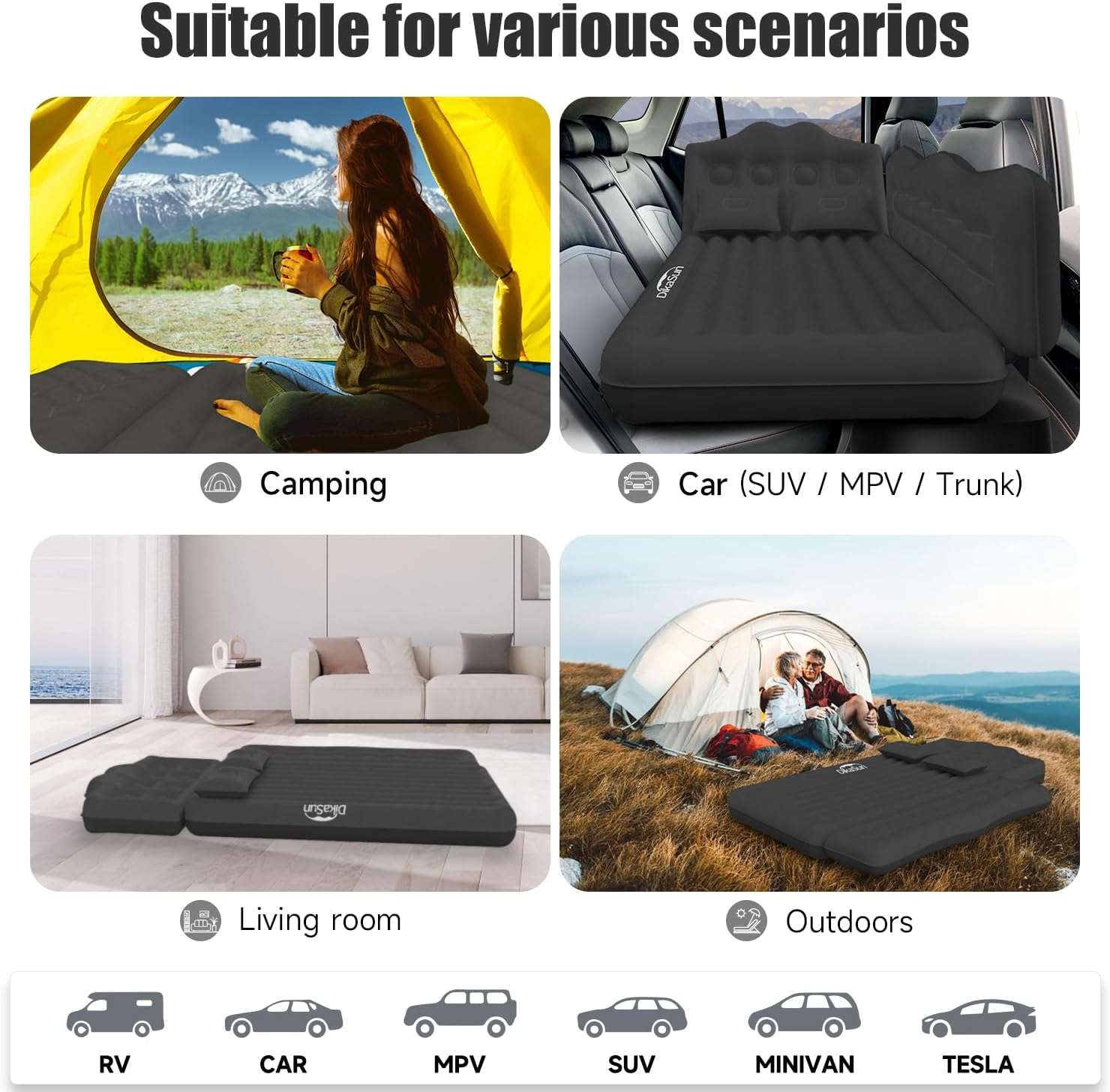 Backseat air mattress, Dikasun Outdoor, 35.4in wide, black, for car/SUV/trunk, inflatable on Tampa Home & Garden Store