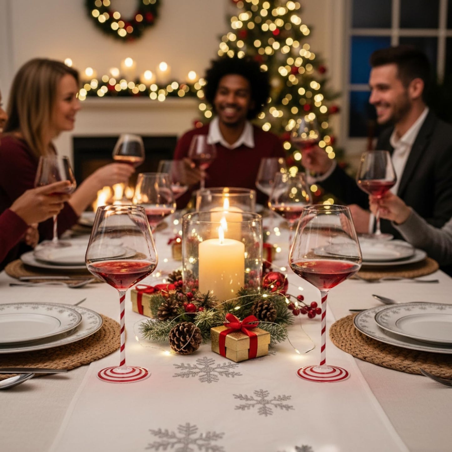 Red White Candy Cane Wine Glasses and Stripes
