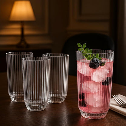 Clear and Shatterproof Ribbed Drinking Glasses
