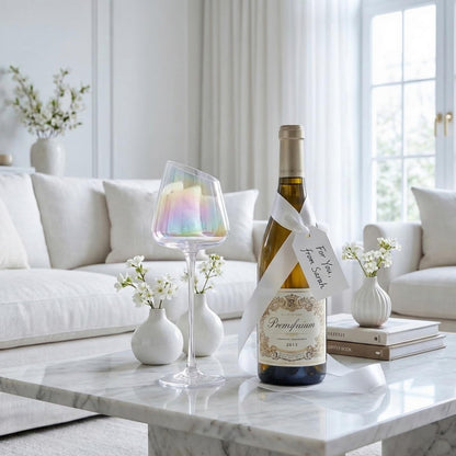Iridescent Slanted Wine Glass and a Nice Pour