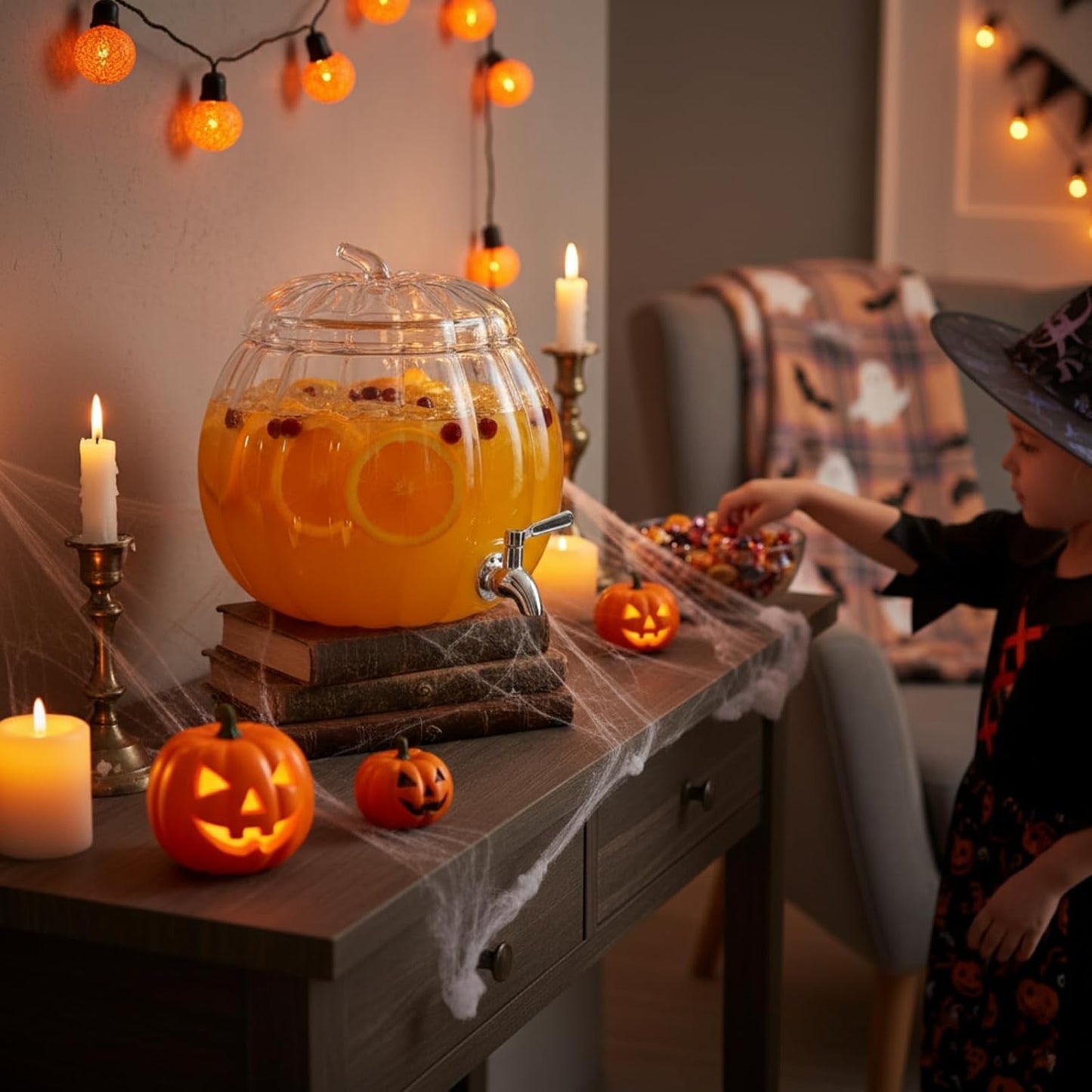 Glass Pumpkin Drink Dispenser And Party Bowl