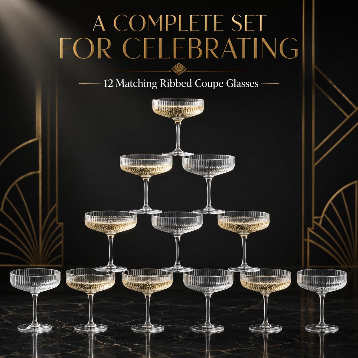 Como Ribbed Champagne Coupe Glassware Set of 12
