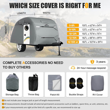 Teardrop trailer cover by Dikasun Outdoor, 7-layer waterproof gray RV storage cover on Tampa Home & Garden Store