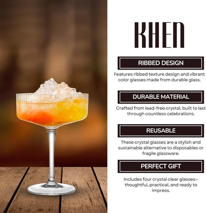the Set Of Ribbed Coupe Glasses and Bar Drinkware
