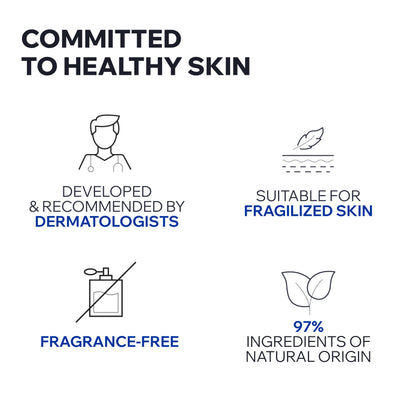 Bariéderm-CICA Daily Serum by Beauty Care Bag anti aging skin care infographic highlighting fragrance-free formula and 97% natural-origin ingredients on Tampa Home & Garden Store