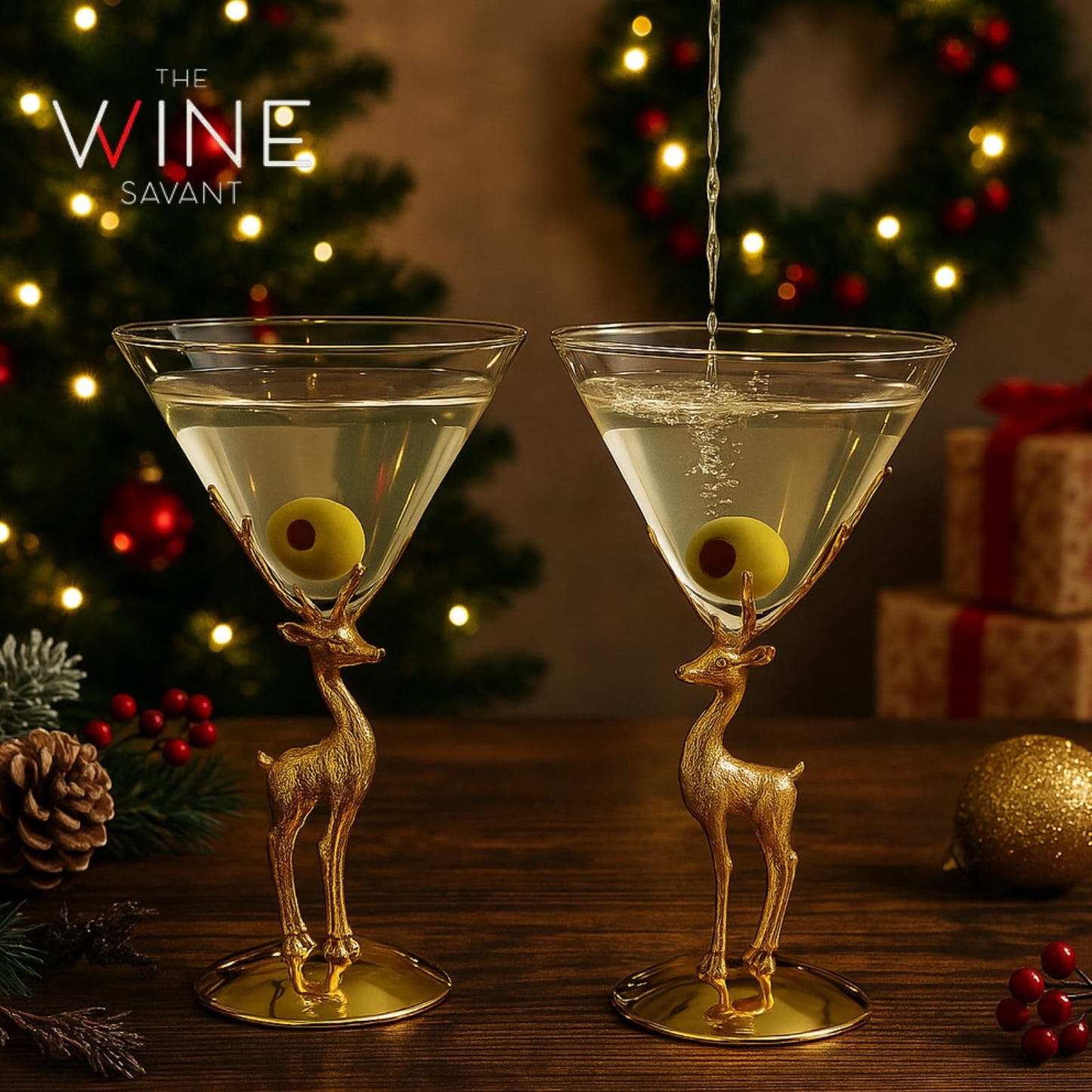 Golden Standing Stag Martini Glass Set of Two