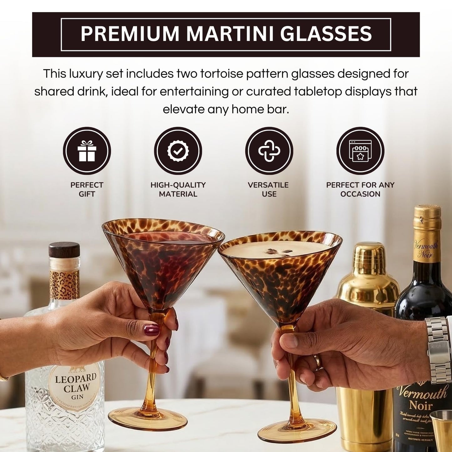 Tortoise And Leopard Print Martini Glass Set