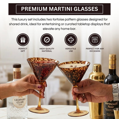 Tortoise And Leopard Print Martini Glass Set