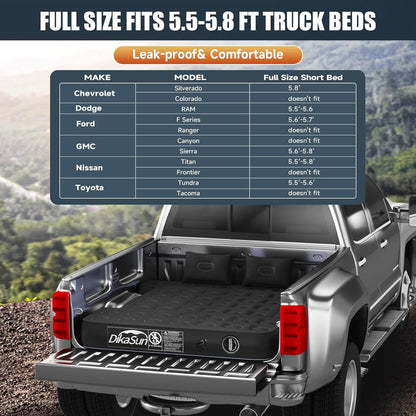 DikaSun 5.5-5.8 ft auto-inflate truck bed air mattress in black with DikaSun logo on Tampa Home & Garden Store