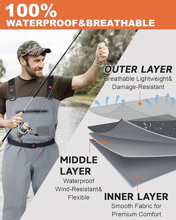 Dikasun Outdoor DikaSun breathable stocking-foot waders for fly fishing, unisex gray on Tampa Home & Garden Store