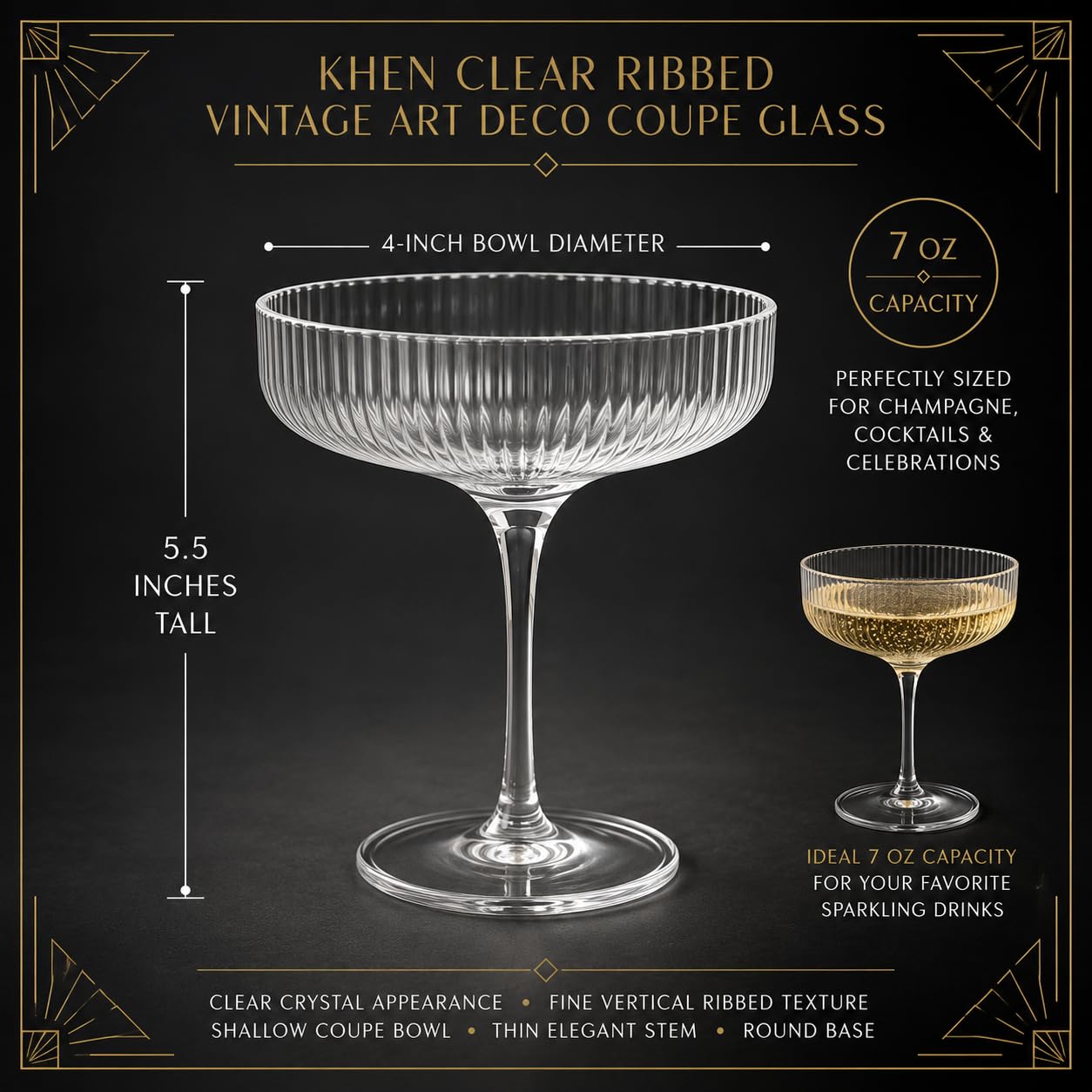 Como Ribbed Champagne Coupe Glassware Set of 12