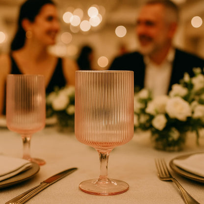 A Pair Of Blush Pink Ripple Stemmed Wine Glasses