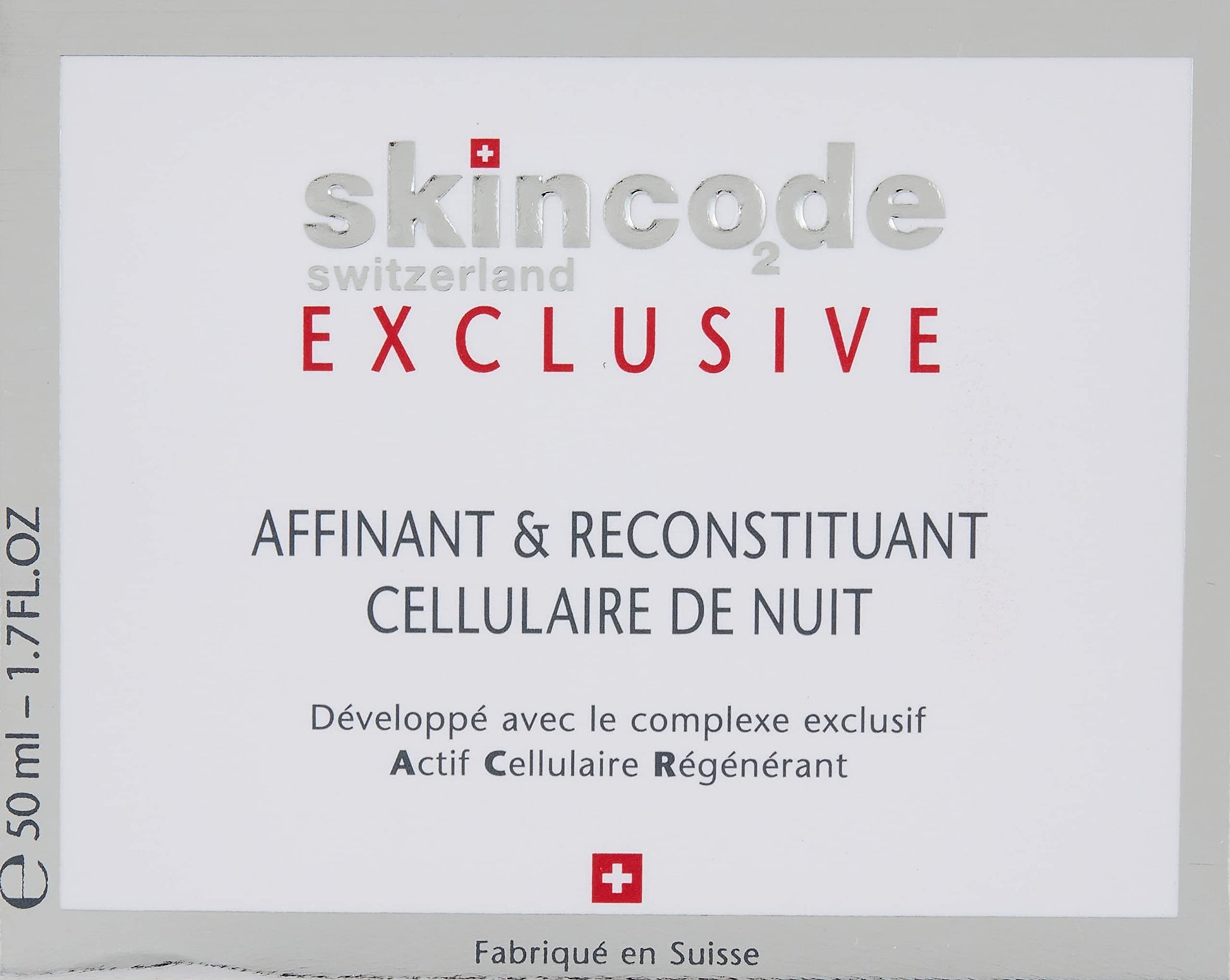 Face cream box labeled SkinCode Switzerland Exclusive with silver logo and red cross on Tampa Home & Garden Store