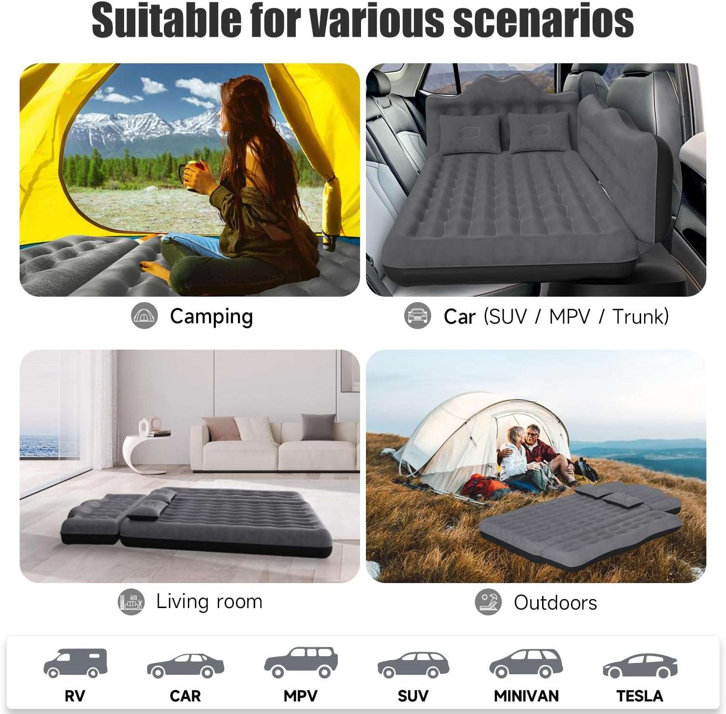 Backseat air mattress for car/SUV/truck, Dikasun Outdoor thickened black 30.31in width on Tampa Home & Garden Store
