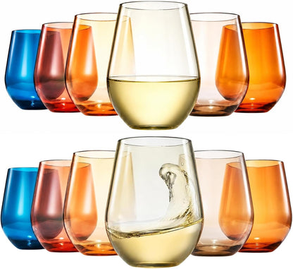 Set of 12 Eze Acrylic Stemless Wine Glasses