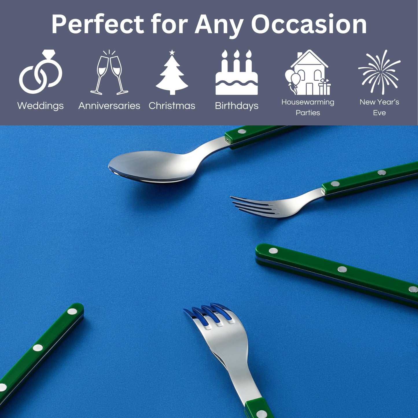 Green Stainless Steel Flatware Set of 20 Pieces