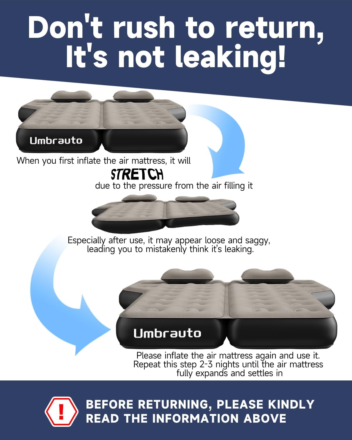 Umbrauto SUV Back Trunk Air Mattress 3.0 Khaki Grey with black side rails on Tampa Home & Garden Store