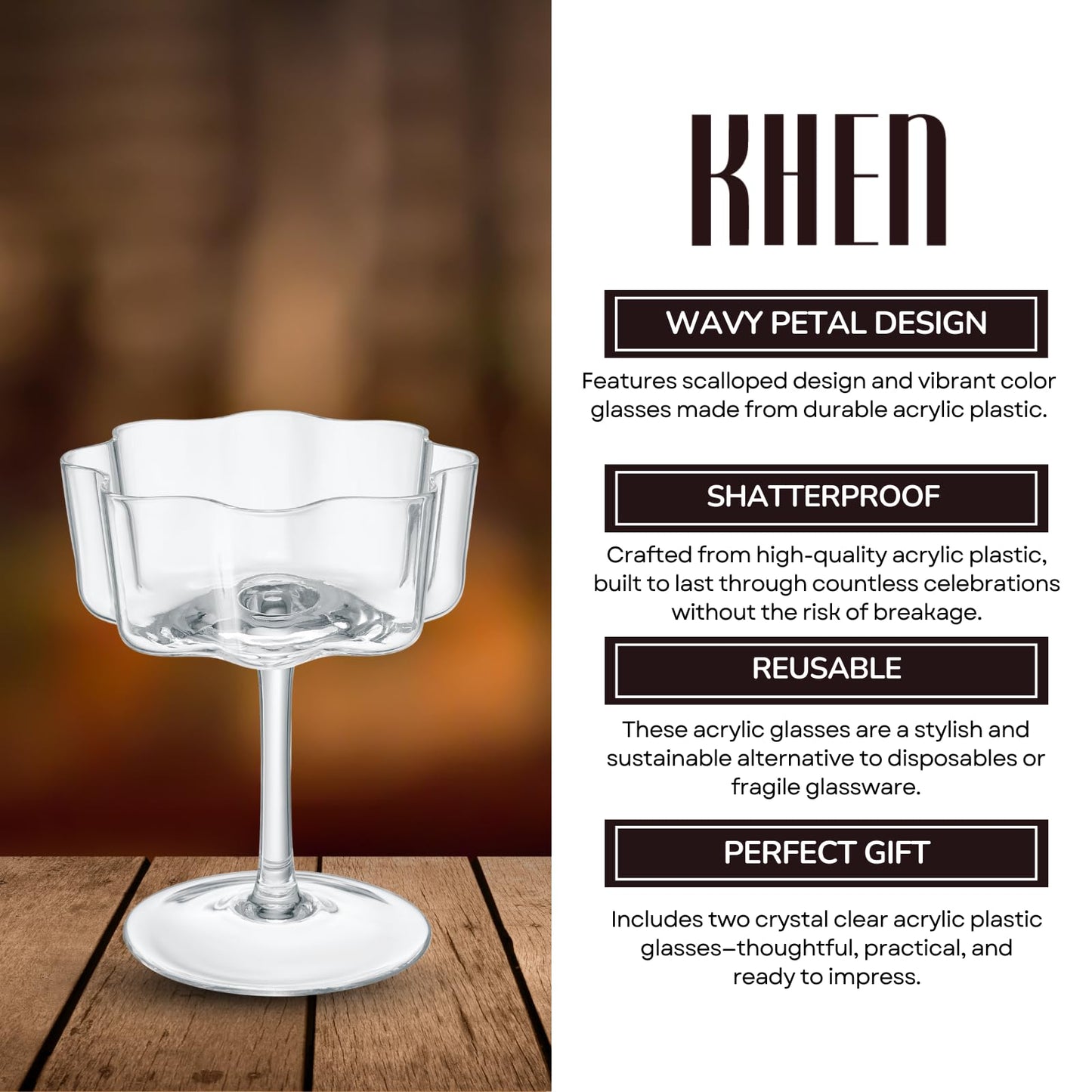 Flower Wave Cocktail Coupe and Glass Set Of 2